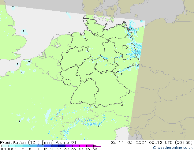 Precipitação (12h) Arome 01 Sáb 11.05.2024 12 UTC