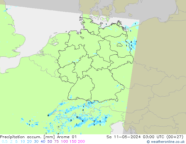 Toplam Yağış Arome 01 Cts 11.05.2024 03 UTC