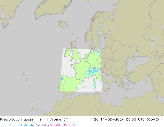 Precipitation accum. Arome 01  11.05.2024 00 UTC