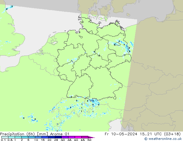 降水量 (6h) Arome 01 星期五 10.05.2024 21 UTC