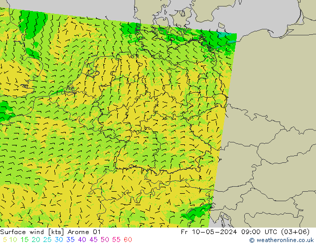 风 10 米 Arome 01 星期五 10.05.2024 09 UTC