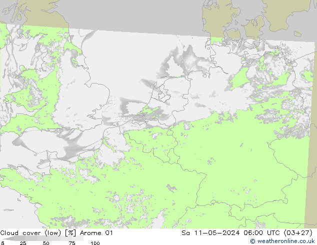 Bewolking (Laag) Arome 01 za 11.05.2024 06 UTC