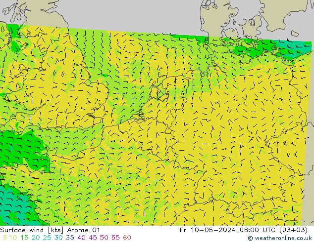 Bodenwind Arome 01 Fr 10.05.2024 06 UTC