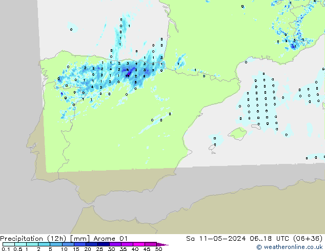 Precipitación (12h) Arome 01 sáb 11.05.2024 18 UTC