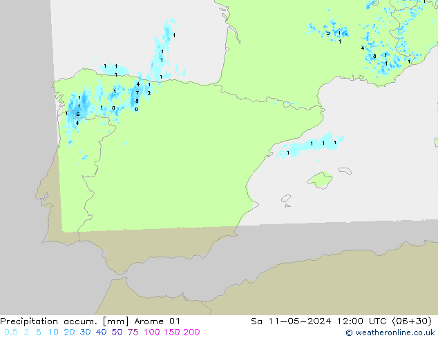 Precipitación acum. Arome 01 sáb 11.05.2024 12 UTC