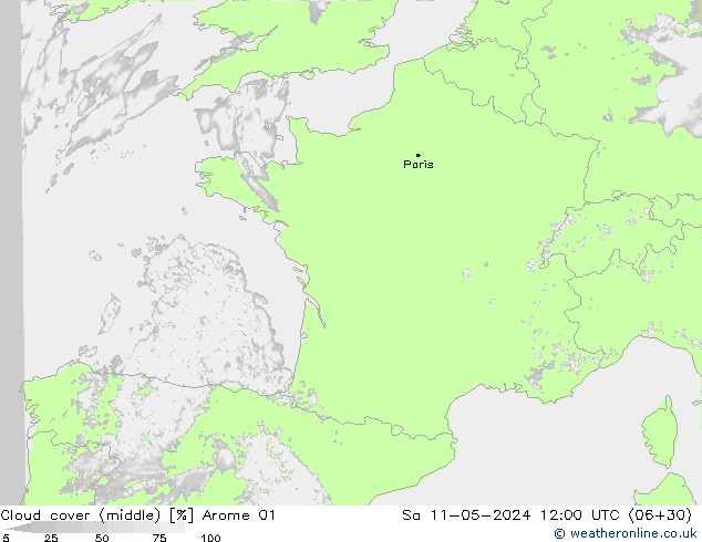 Cloud cover (middle) Arome 01 Sa 11.05.2024 12 UTC