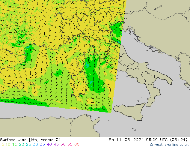 Surface wind Arome 01 So 11.05.2024 06 UTC