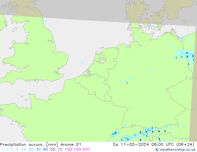 Precipitation accum. Arome 01 сб 11.05.2024 06 UTC