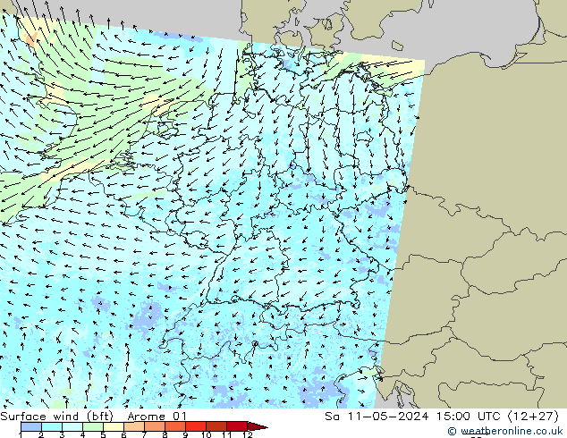 Surface wind (bft) Arome 01 Sa 11.05.2024 15 UTC