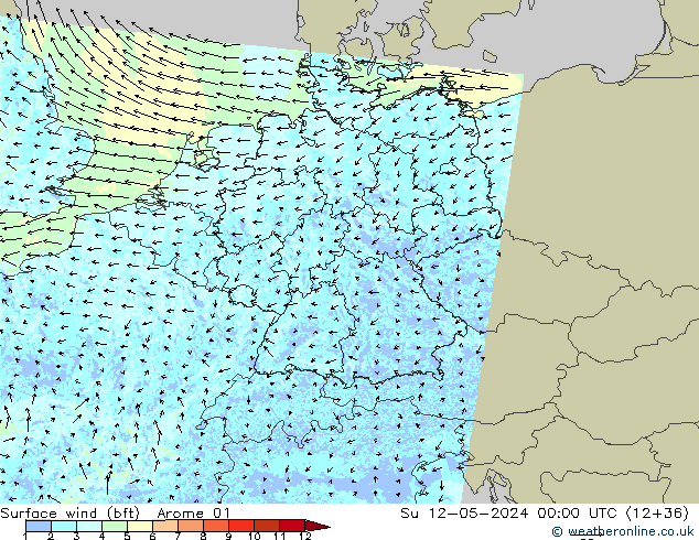 Surface wind (bft) Arome 01 Su 12.05.2024 00 UTC
