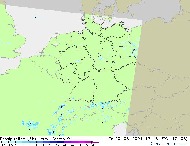 Precipitación (6h) Arome 01 vie 10.05.2024 18 UTC