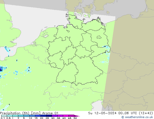 Precipitazione (6h) Arome 01 dom 12.05.2024 06 UTC