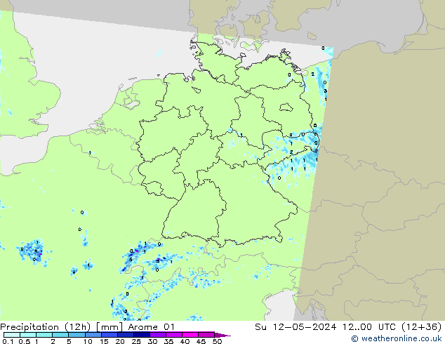 Precipitation (12h) Arome 01 Su 12.05.2024 00 UTC