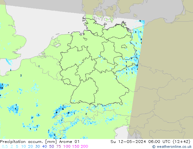 Precipitation accum. Arome 01 Вс 12.05.2024 06 UTC