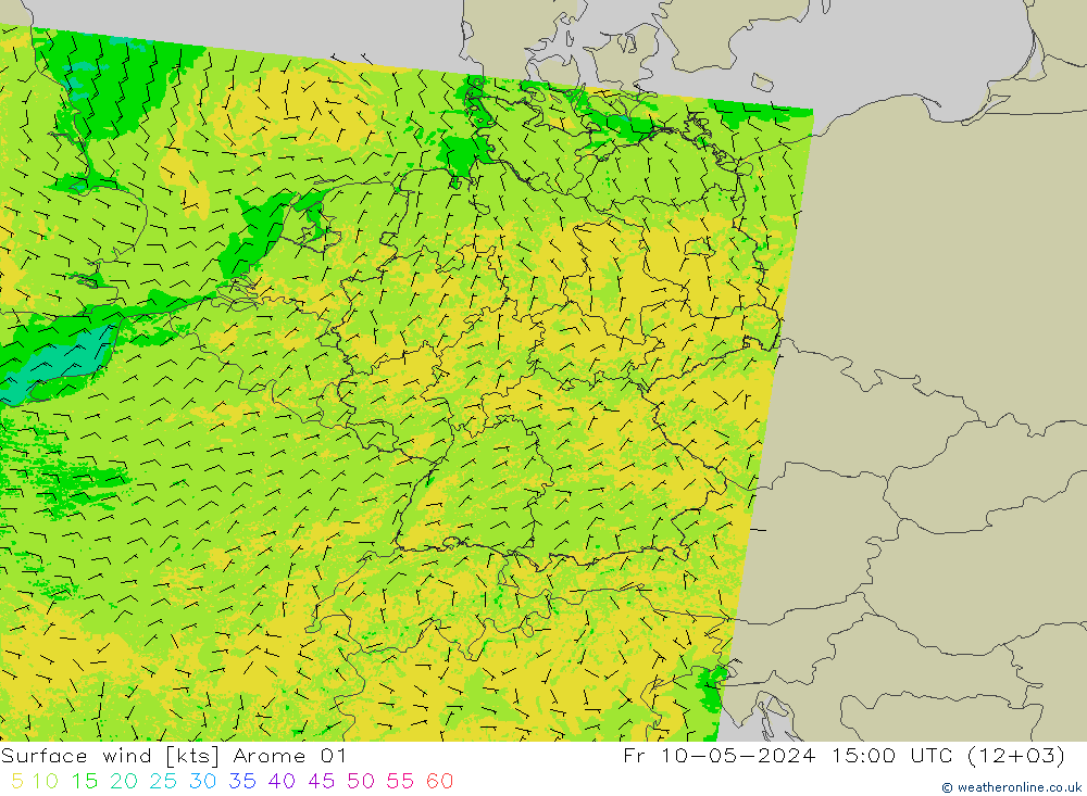 风 10 米 Arome 01 星期五 10.05.2024 15 UTC
