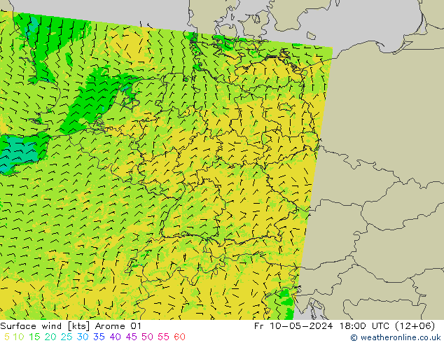 Surface wind Arome 01 Fr 10.05.2024 18 UTC
