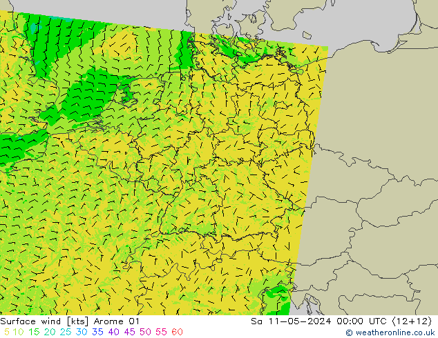 Surface wind Arome 01 Sa 11.05.2024 00 UTC