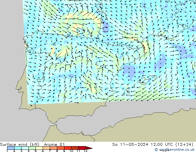 Surface wind (bft) Arome 01 Sa 11.05.2024 12 UTC