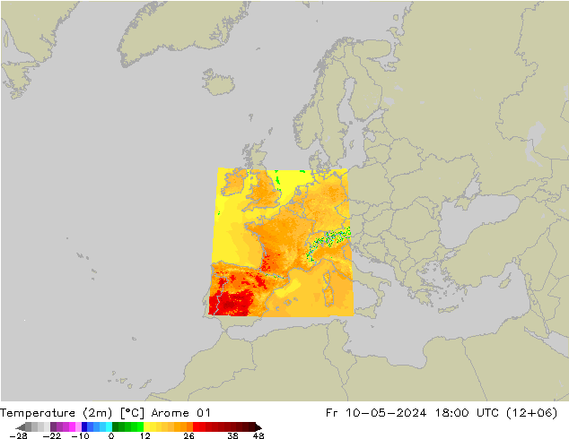 Temperature (2m) Arome 01 Fr 10.05.2024 18 UTC