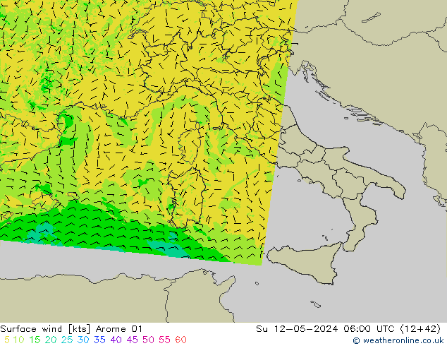 Rüzgar 10 m Arome 01 Paz 12.05.2024 06 UTC