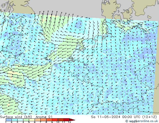 Surface wind (bft) Arome 01 So 11.05.2024 00 UTC