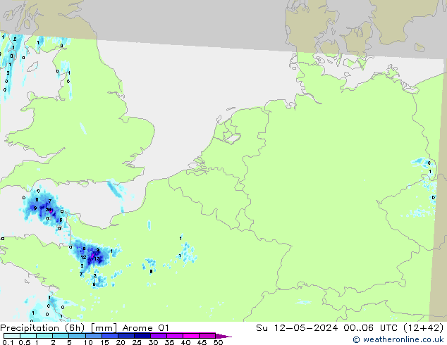 Precipitation (6h) Arome 01 Su 12.05.2024 06 UTC