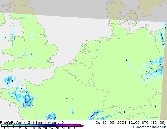 Precipitação (12h) Arome 01 Dom 12.05.2024 00 UTC