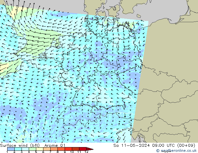 Surface wind (bft) Arome 01 Sa 11.05.2024 09 UTC