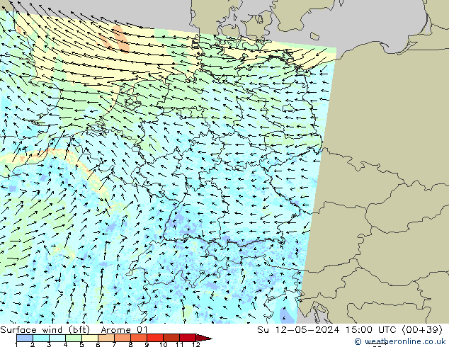 ве�Bе�@ 10 m (bft) Arome 01 Вс 12.05.2024 15 UTC