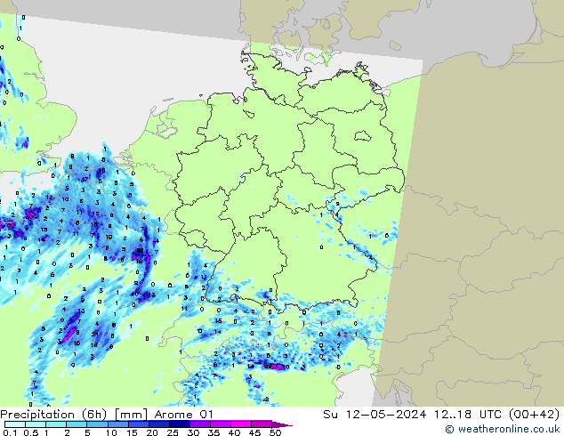 Precipitation (6h) Arome 01 Ne 12.05.2024 18 UTC