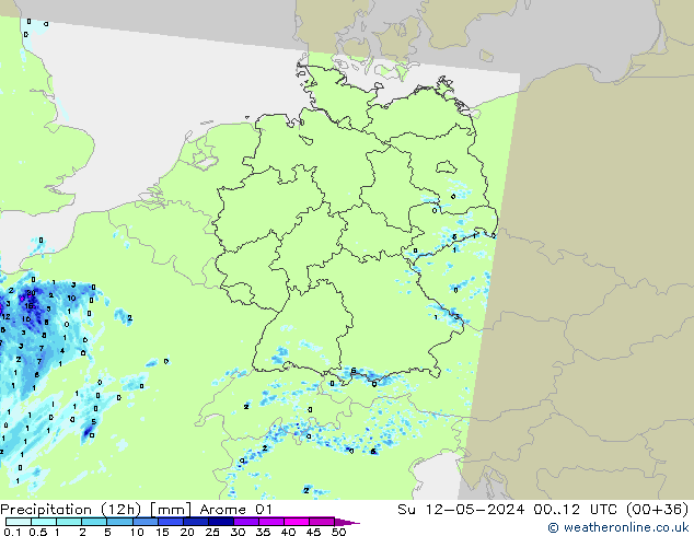 Precipitation (12h) Arome 01 Su 12.05.2024 12 UTC