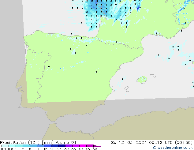 Precipitazione (12h) Arome 01 dom 12.05.2024 12 UTC