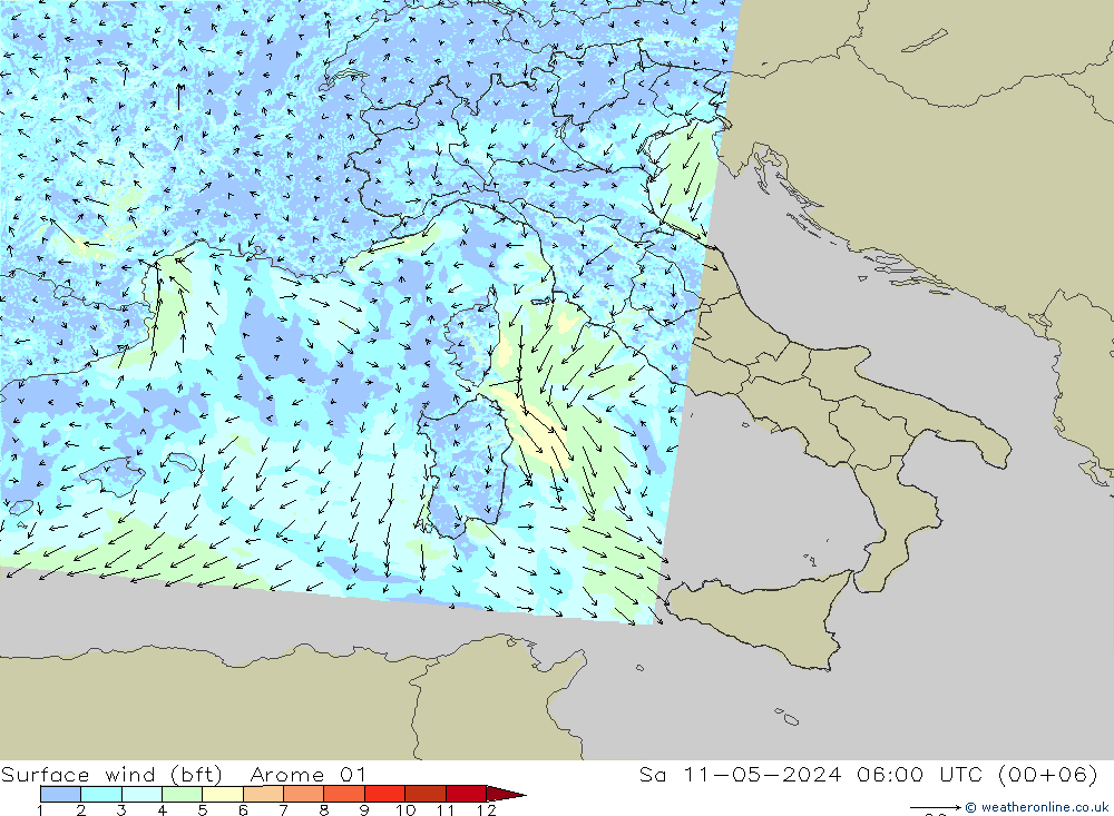 Surface wind (bft) Arome 01 Sa 11.05.2024 06 UTC