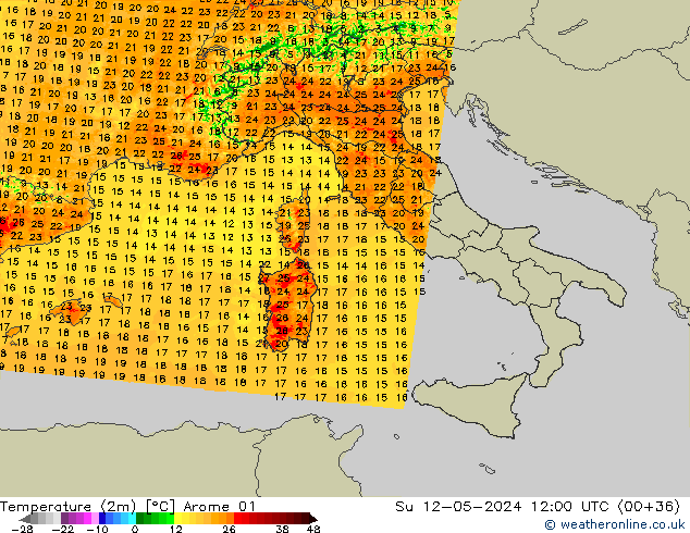 Temperature (2m) Arome 01 Su 12.05.2024 12 UTC