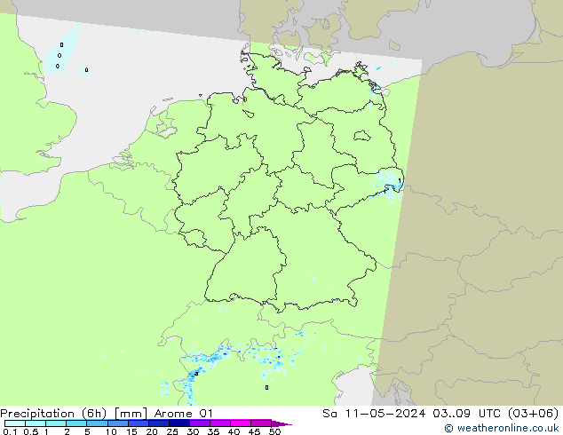 降水量 (6h) Arome 01 星期六 11.05.2024 09 UTC