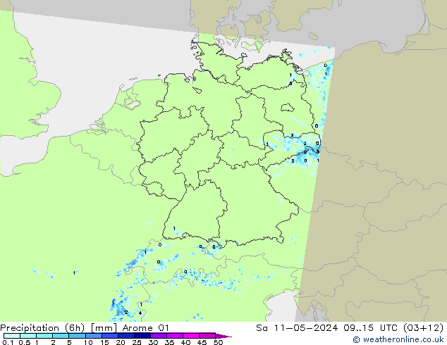 Precipitación (6h) Arome 01 sáb 11.05.2024 15 UTC