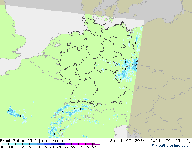 Precipitation (6h) Arome 01 Sa 11.05.2024 21 UTC