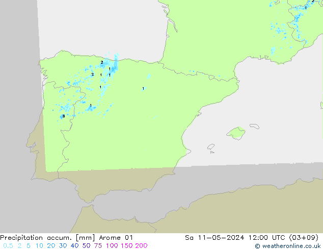 Precipitation accum. Arome 01 So 11.05.2024 12 UTC