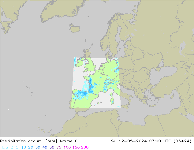 Precipitation accum. Arome 01 Su 12.05.2024 03 UTC