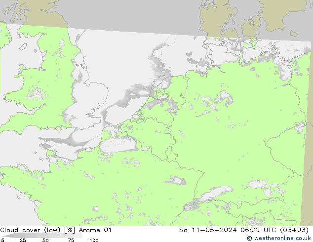 Nubes bajas Arome 01 sáb 11.05.2024 06 UTC