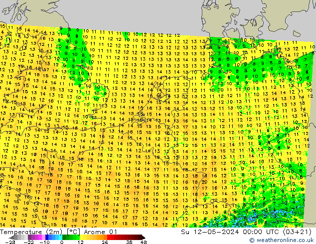 Temperature (2m) Arome 01 Ne 12.05.2024 00 UTC