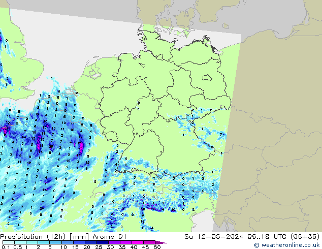 Precipitación (12h) Arome 01 dom 12.05.2024 18 UTC