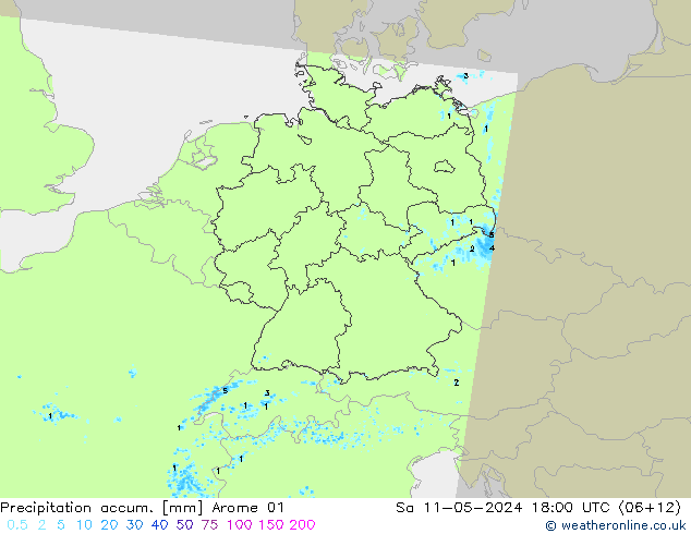 Precipitation accum. Arome 01 Sa 11.05.2024 18 UTC