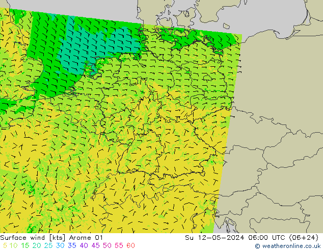 风 10 米 Arome 01 星期日 12.05.2024 06 UTC