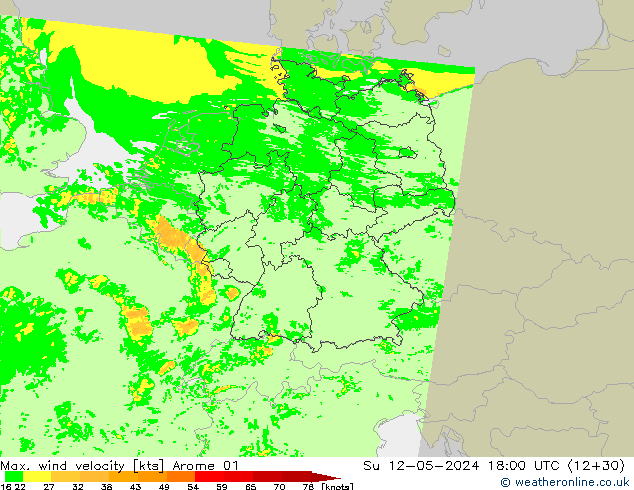 Maks. Rüzgar Hızı Arome 01 Paz 12.05.2024 18 UTC