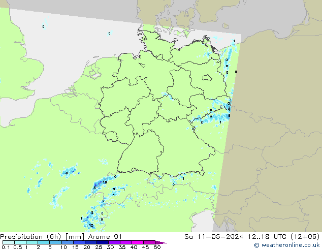 降水量 (6h) Arome 01 星期六 11.05.2024 18 UTC