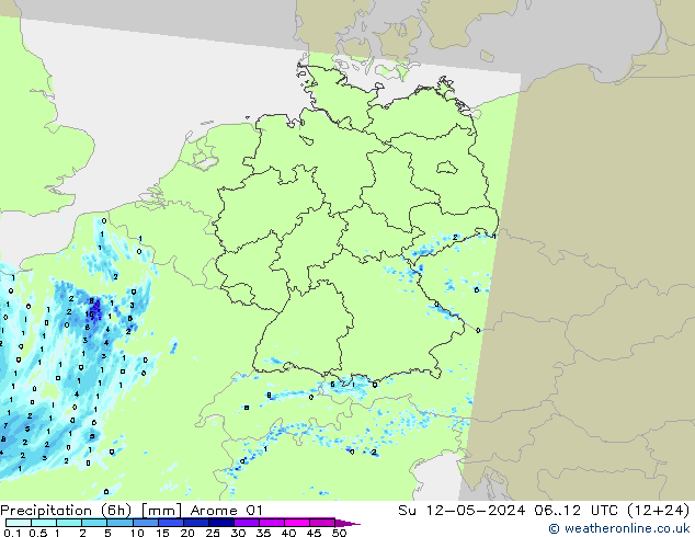 降水量 (6h) Arome 01 星期日 12.05.2024 12 UTC