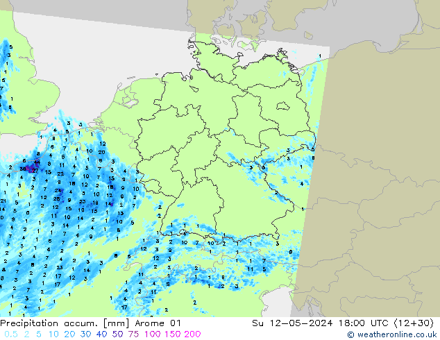 Precipitation accum. Arome 01 nie. 12.05.2024 18 UTC