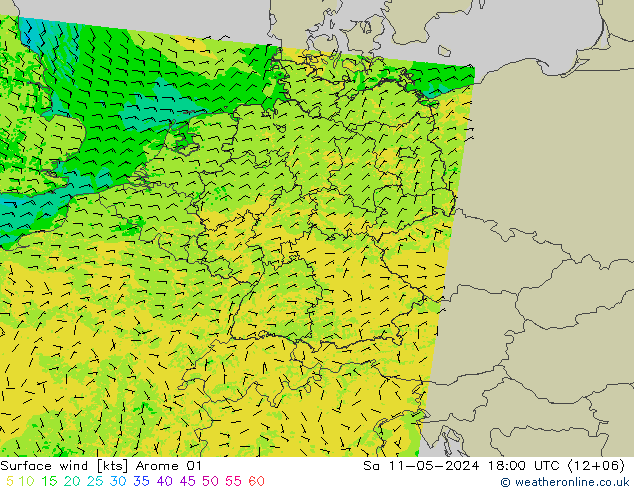 风 10 米 Arome 01 星期六 11.05.2024 18 UTC