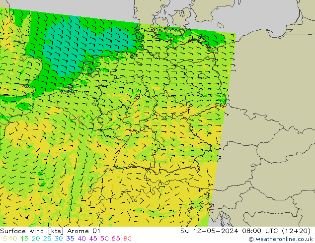 风 10 米 Arome 01 星期日 12.05.2024 08 UTC
